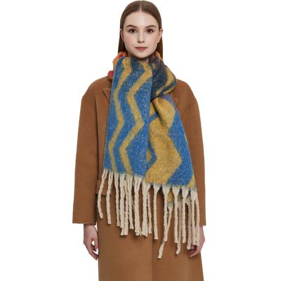 Europäischer und Amerikanischer Stil Damenmode Wellenmuster Schal Herbst und Winter Verdicken Warmer Schal Jacquard Quaste Pashmina
