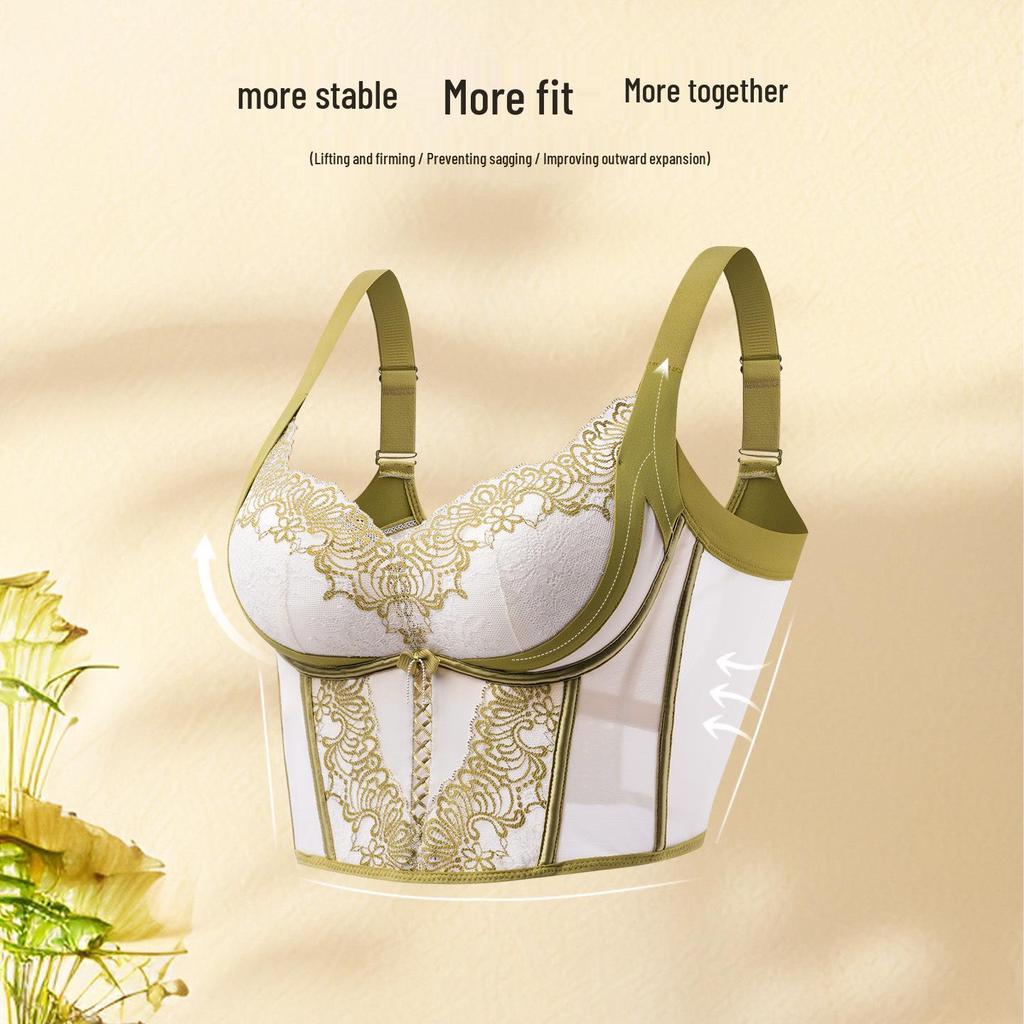 French Style Adjustable Push-Up Bra for Small Busts with Side Support and Six-Row Hook