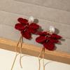 Alloy Red Velvet Bow Earrings Pearl Bowknot Wine Red Bow Drop Earrings Jewelry Accessories Tassel New Year Earrings Girl