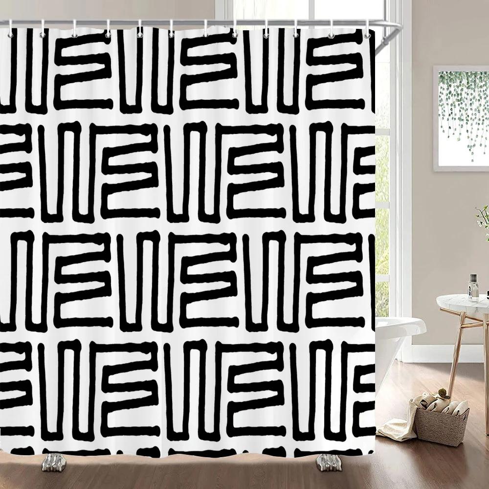 1 Pc Abstract Geometric Shower Curtains Bathroom Polyester Bath Curtains Printing Boho Shower Curtain Decor With Hooks Curtain