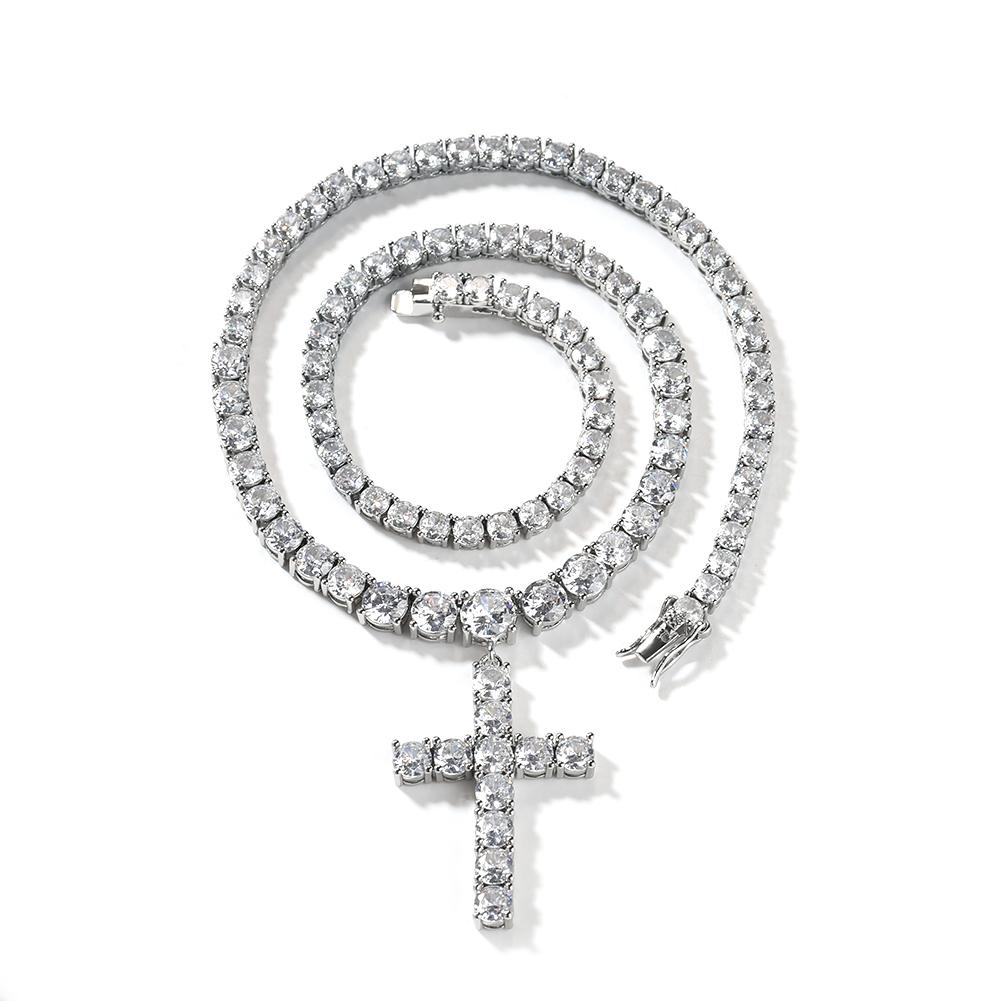 Fashion Jewelry Cross Charm Hip Hop Simple 1 Row Tennis Chain Women Men Elegant Cross Pendant Choker 5a+ Cz Prom Necklace