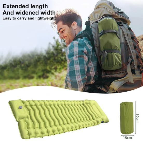 Inflatable Sleeping Pad Built-in Foot Pump Pillow Lightweight Thicken Portable Single Person Outdoor Travel Camping Hiking Air Mattress Sleeping Mat