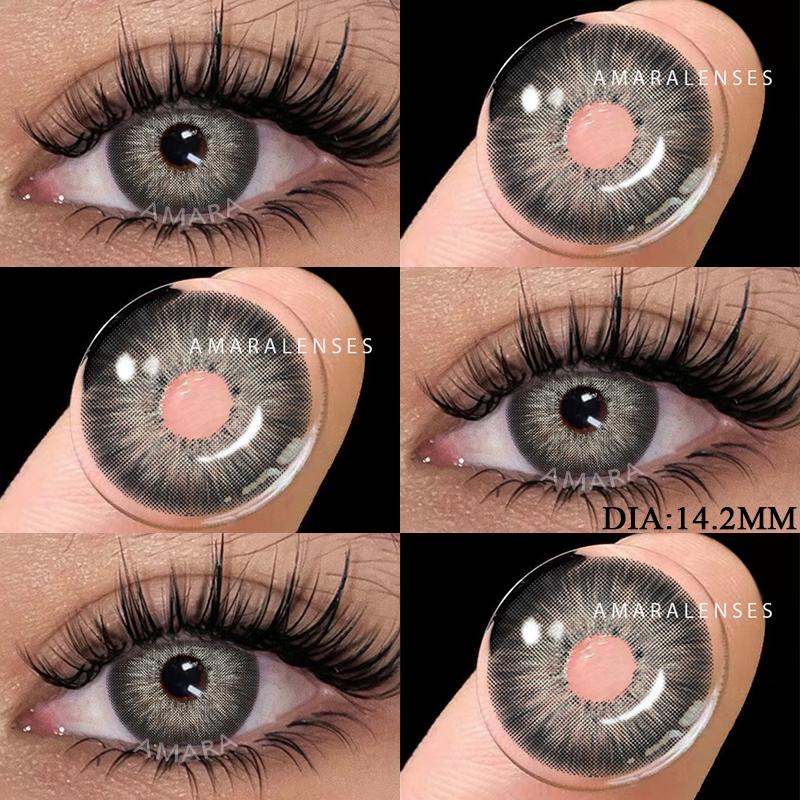 AMARA 1 Pair Natural Brown Big Eyes Contacts Cosmetics Green Eye Color Lens Gray Lenses for Woman