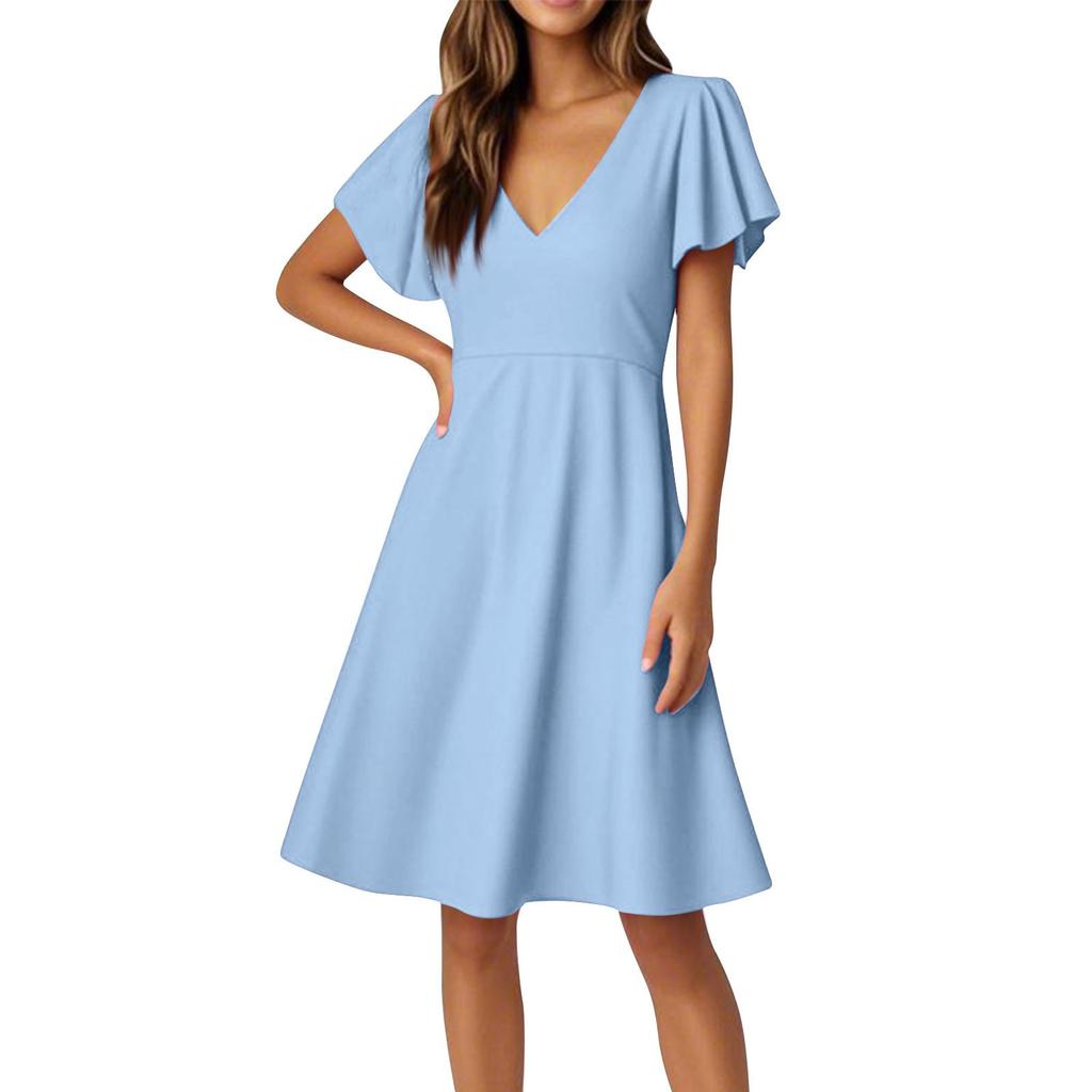 Women's Dresses Flared Sleeve Short Sleeve Casual Color V-Neck Dresses