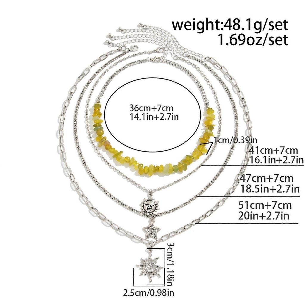 Stylish Stackable Sun and Star Necklace Set Multilayer Clavicle Chain Gravel Bead Jewelry For Casual Or Formal Outfits