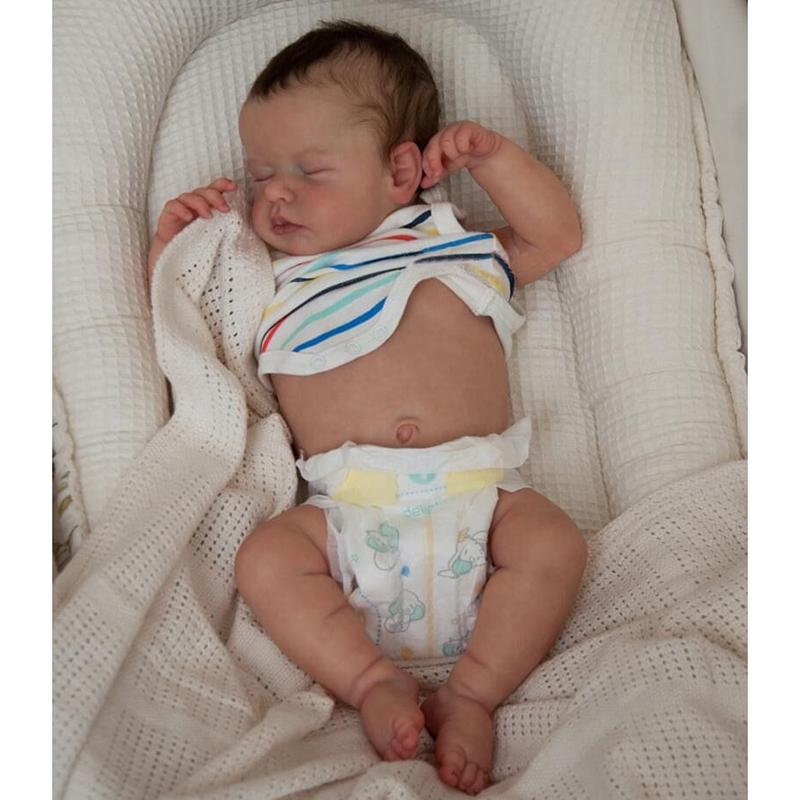 19inch Already Painted Finished Reborn Sleeping Baby Doll Same As Picture Lifelike Soft Touch 3D Skin Hand-Root Hair Visible