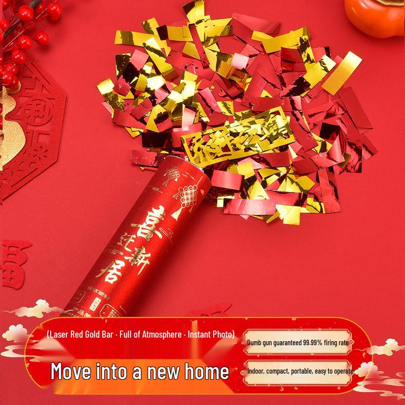 Housewarming Celebration Confetti Cannons - Red and Gold Handheld Ribbons for New Home Ceremony