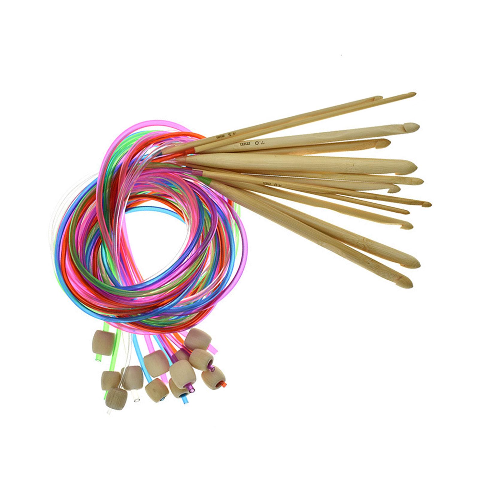 

12 шт. Деревянный тунисский крючок для вязания с тросиком 3,0 мм-10 мм Круговая спица для вязания одеяла, гобелена