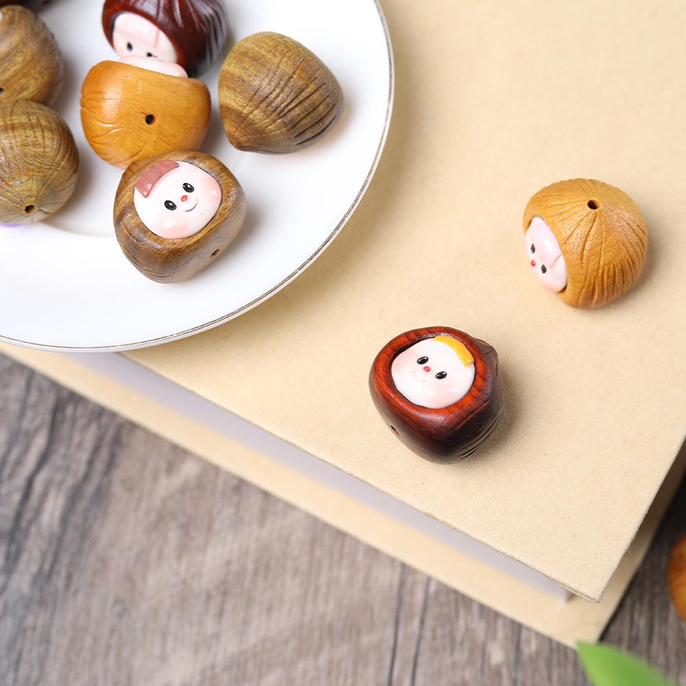 Rosewood Cartoon Chestnut Sister Garlic Pendant in Green Sandalwood Mobile Phone Chain