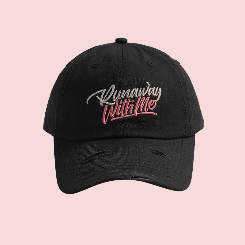 

New deep-top large-head-size baseball cap for women that makes the face look smaller, versatile distressed letter-embroidered cap for men, M（56-58cm）（Priority