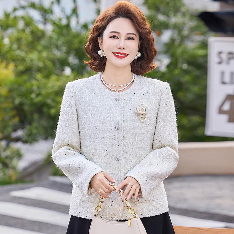 

2026 Elegant Petite Round Neck Cardigan – Spring & Autumn Fragrance Style Jacket 5XL (145-155 jin) бежевий