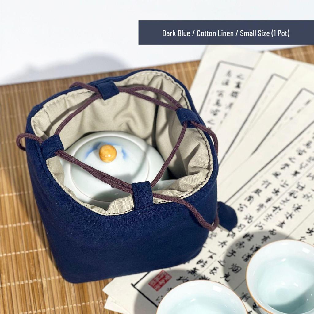 Compact Travel Tea Set with Bag: One Pot, Four Cups - Durable Cotton Linen