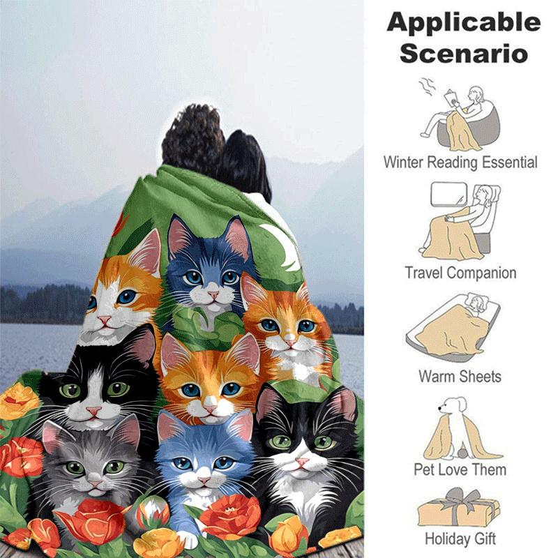 1pc Cute Cat Printing Lightweight Flannel Blanket, Comfortable and Warm Blanket, for Camping Sofa Bed and Couch Office, in All Seasons