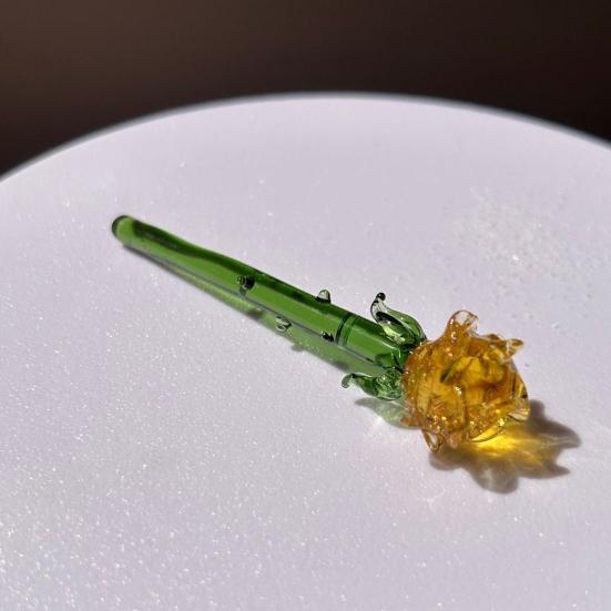 1 Peça/1 Conjunto Mini Decoração de Flor Rosa de Vidro com Haste Feito à Mão Vidro Floral Estatueta Casa Sala de Estar Ornamento de Buquê de Flores Soprado à Mão