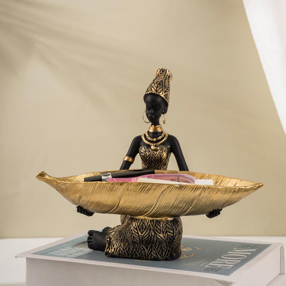 African Black Women Resin Tray Ornaments for Home Decor