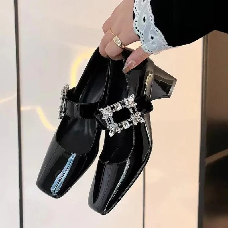 Fashion Shoes Shallow Mouth Block Heels For Women Pumps Sandals Ladies Square Toe Mary Jane Chunky African Retro Lolita Straps Leather