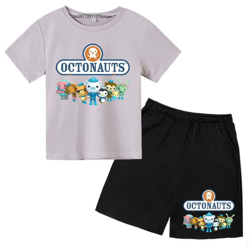 Dziecięce Octonauts Kreskówkowy Nadruk Lato Słodkie Oddychające T-shirty+Spodenki 2-częściowe Garnitury 2-13 Lat Chłopcy Dziewczynki Stroje Dziecięce Zestawy Ubrań