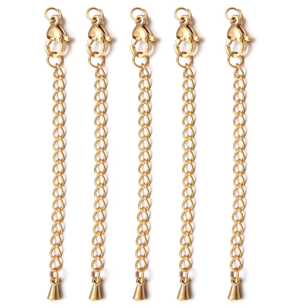 10pcs/lot Stainless Steel Extension Chains Link Jump Rings Lobster Clasps Connectors For Bracelets Necklace DIY Jewelry Making