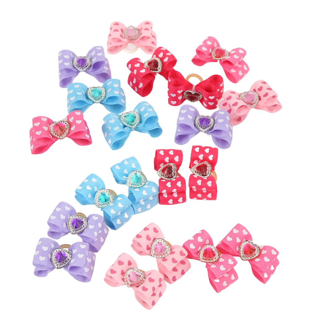 20Pcs Pet Bow Rubber Band Cute Charming Pet Bow Head Flower for Small Medium and Large Dogs