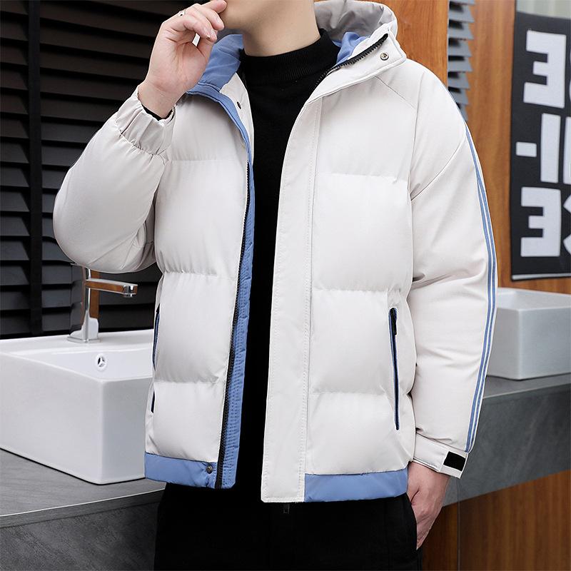 Two Bars Hooded Cotton-padded Jacket Men's Thickened Hooded Cotton-padded Jacket Student Hooded Bread Jacket Teen Casual