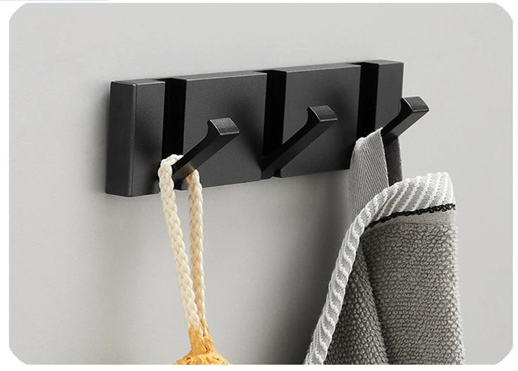 Black Towel Hanger  Robe Hook Folding Clothes Hook Black Gold Clothes Rack Hanger Aluminum Kitchen Hook Door Hanger Wall Mounted