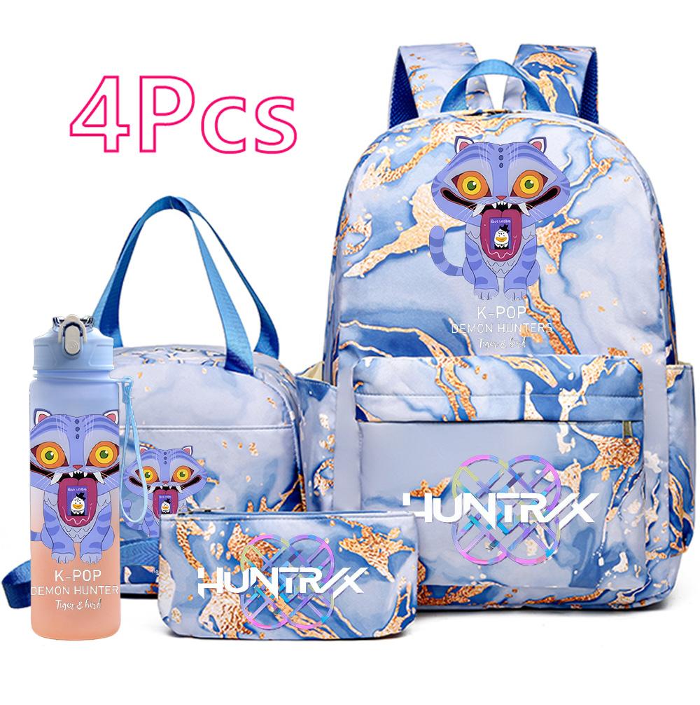 4Pcs/set New K-Pop Printed Backpack Handbag Pencil Case with 750Ml Water Bottler for Teenager Boy Girl Schoolbag Student Large Capacity Bookbag