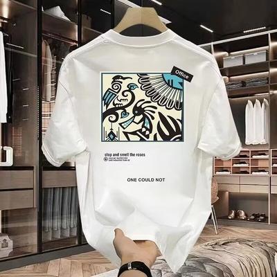 100% Cotton Men's Printed Round Neck T-shirt Top Summer New Mass Trend Loose Short Sleeve Youth Base Casual Half Sleeve