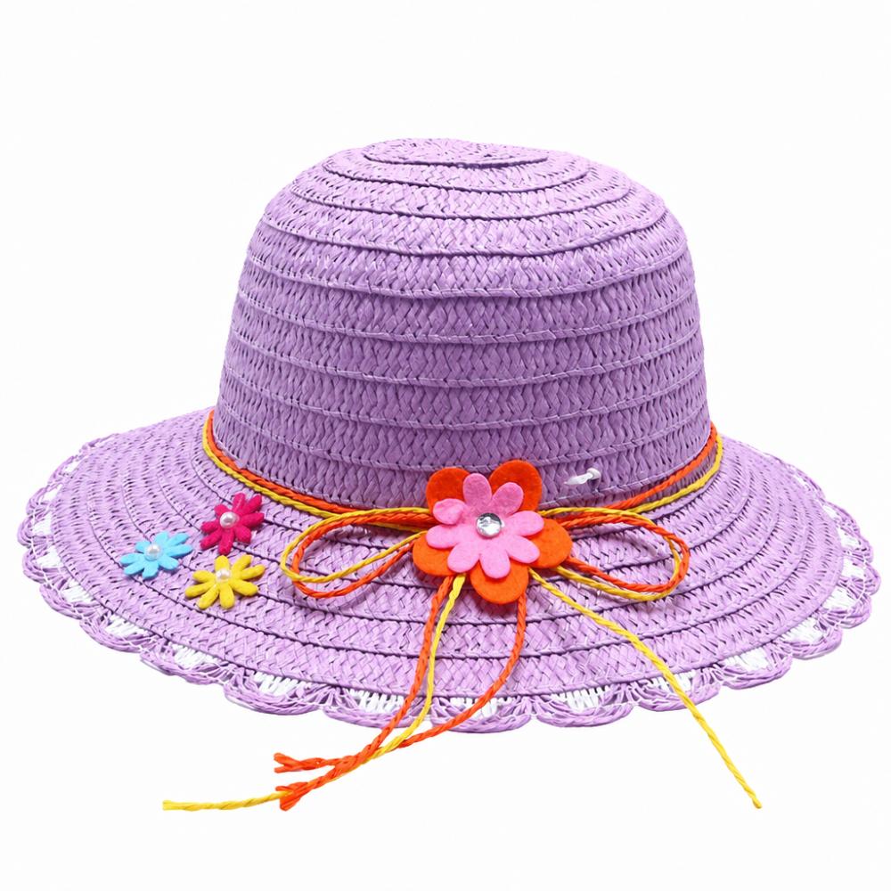 Handmade Straw Hat Wide Brim Bucket Hat Sweet Beach Hat Summer фиолетовый
