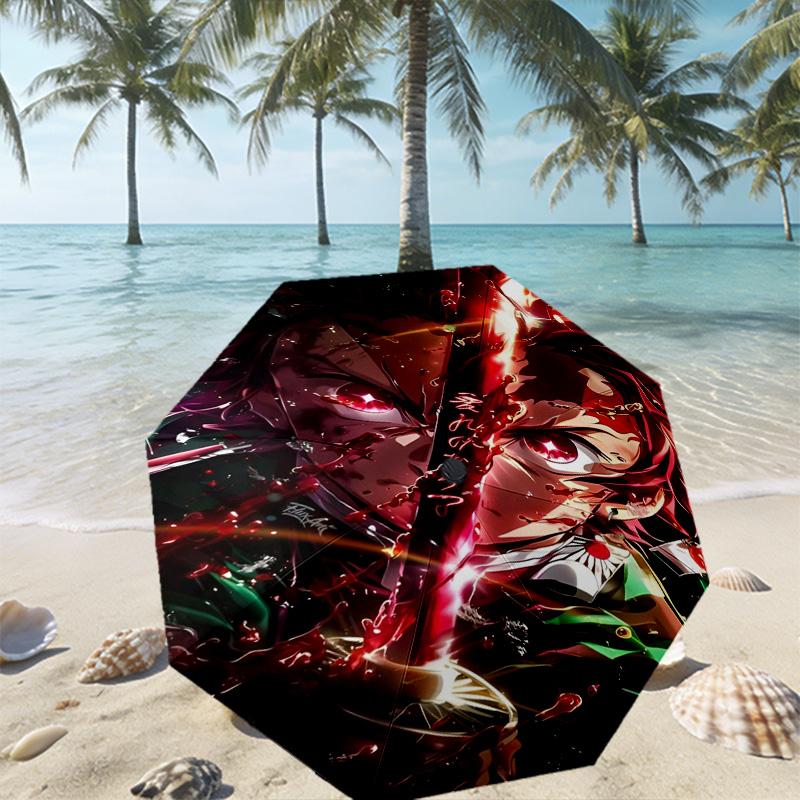 Demon Slayer Druckschirm Automatisches Öffnen/Schließen - Tragbares faltbares Design - Tägliche Nutzung für Reisen/Outdoor - Geschenk zum Geburtstag