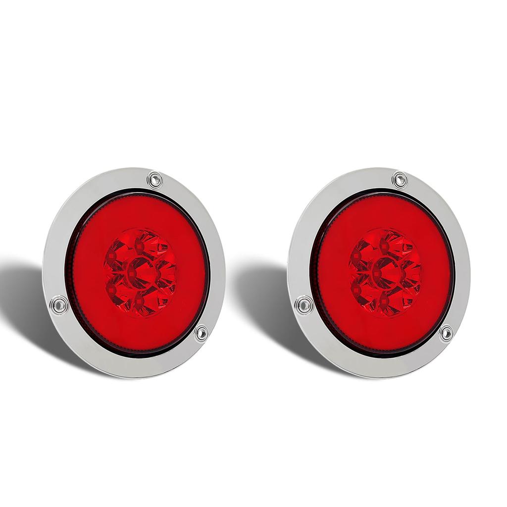 Waterproof Universal LED Tail Lamp Round 24V High Brightness with Brake Warning for Trucks,