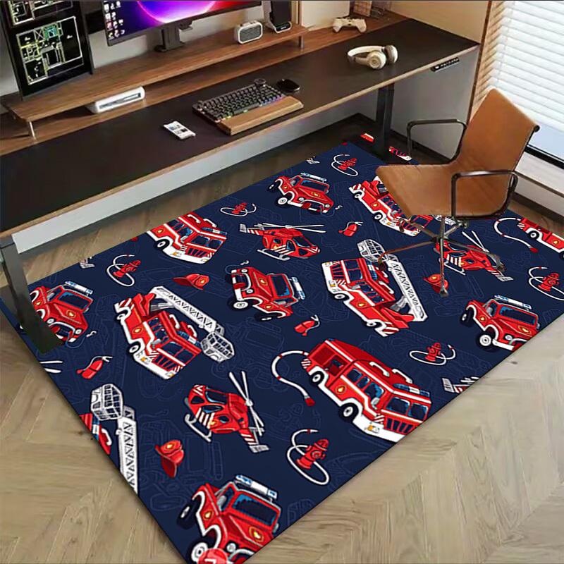 1PC firetruck firehelicopter Extra Large Non Slip Floor carpet, Office, family, bedroom, Studio Large Area Rug Indoor Rugs, Vibrant Colors