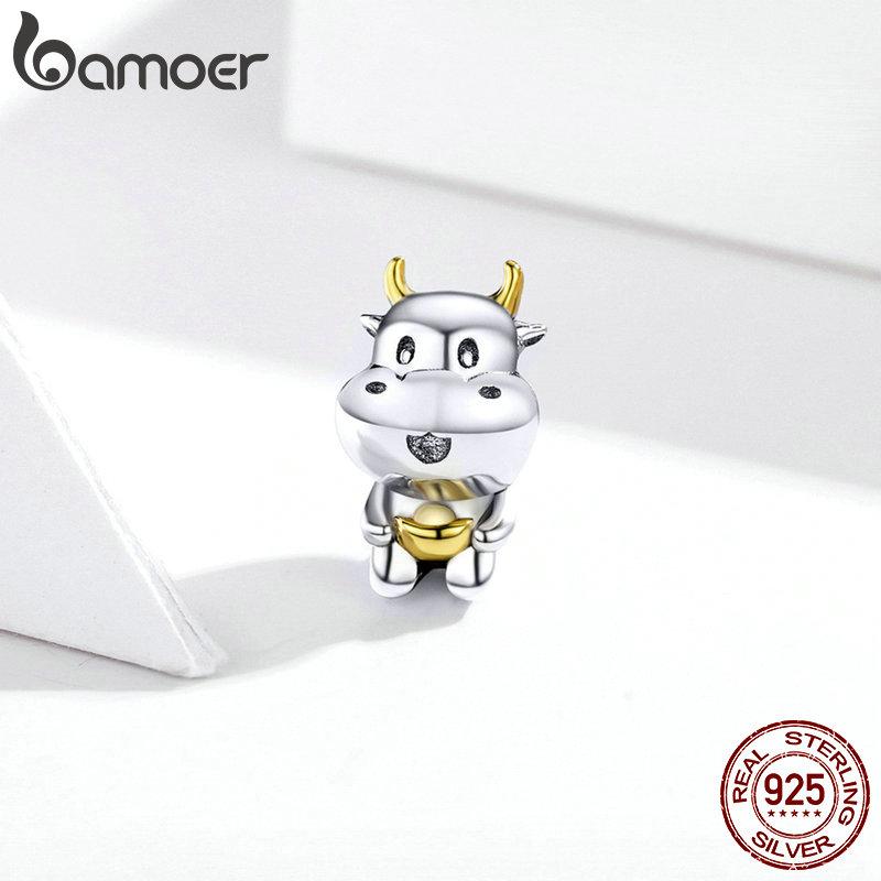 

BAMOER 925 пробы посеребренные платиновые игривые милые очаровательные бусины с изображением счастливой коровы подходят для оригинального браслета 3 мм 925 silver