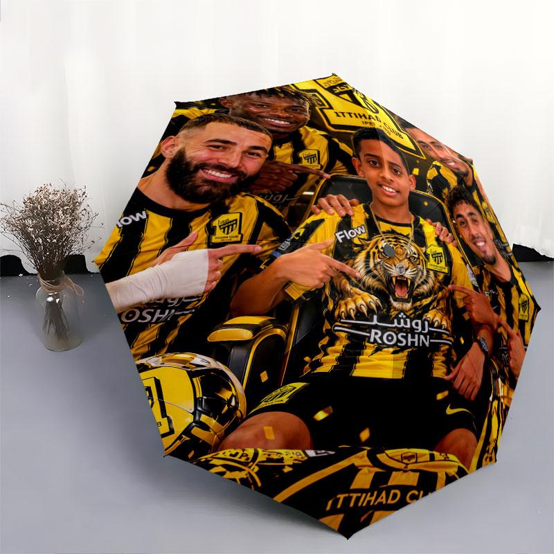 1 PC Automatic Folding Umbrella - Al-Ittihad FC Pattern, Portable & Foldable Design with 8 Ribs, Christmas Birthday Gifts