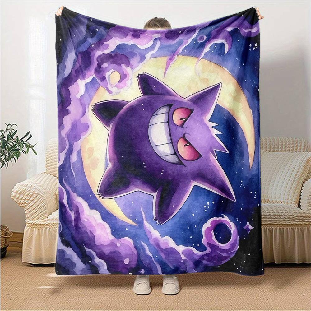Gengar Moon Flannel Blanket Super Soft Warm Cozy Blanket for Sofa Bed Office Travel All‑Season Home Decor Gift