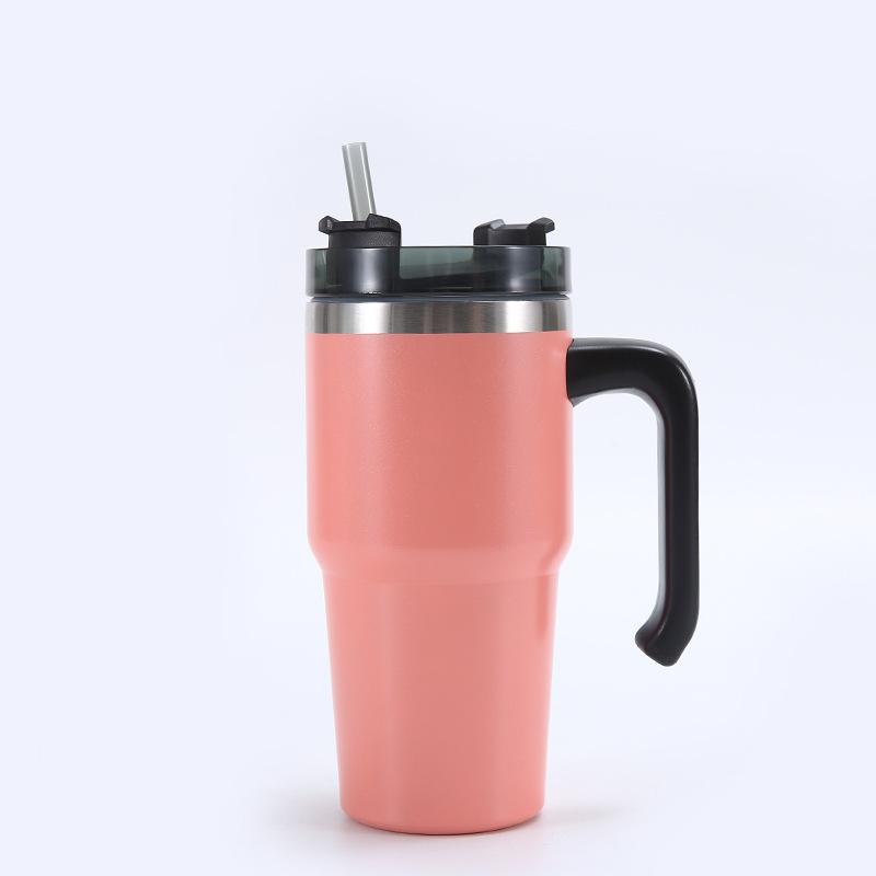 

Stainless Steel Mug with Handle and Straw Large Capacity Ice Mug for Car Travel Portable Drinkware 40oz
