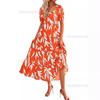 2 New bubble sleeve pleated backless printed high waist short sleeve dress women