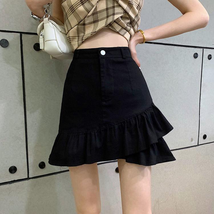 

Летние мини-юбки с оборками, женские винтажные джинсовые милые повседневные милые уличные юбки с высокой талией для девочек XL чёрный