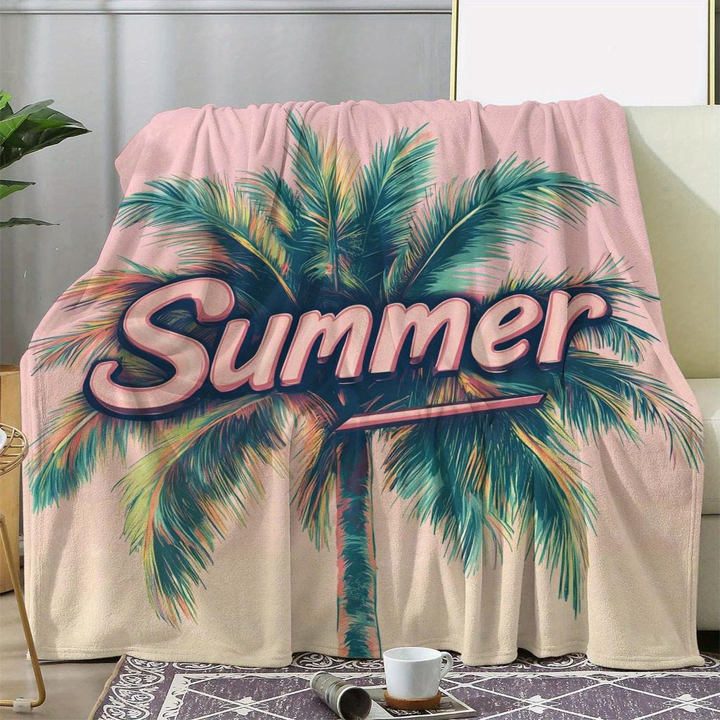 1 Stück Sdoo Flanelldecke - Tropischer Palmenbaum Sommer Stranddecke in Pastellrosa, Weiche Gemütliche Ganzjahresdecke für Sofa, Bett, Tr