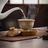 Ancient Pottery Twisted Lotus Cover Bowl Teacup Single Household Ceramic Retro Two Or Three Tea Bowl High-End Light Luxury Chinese Style