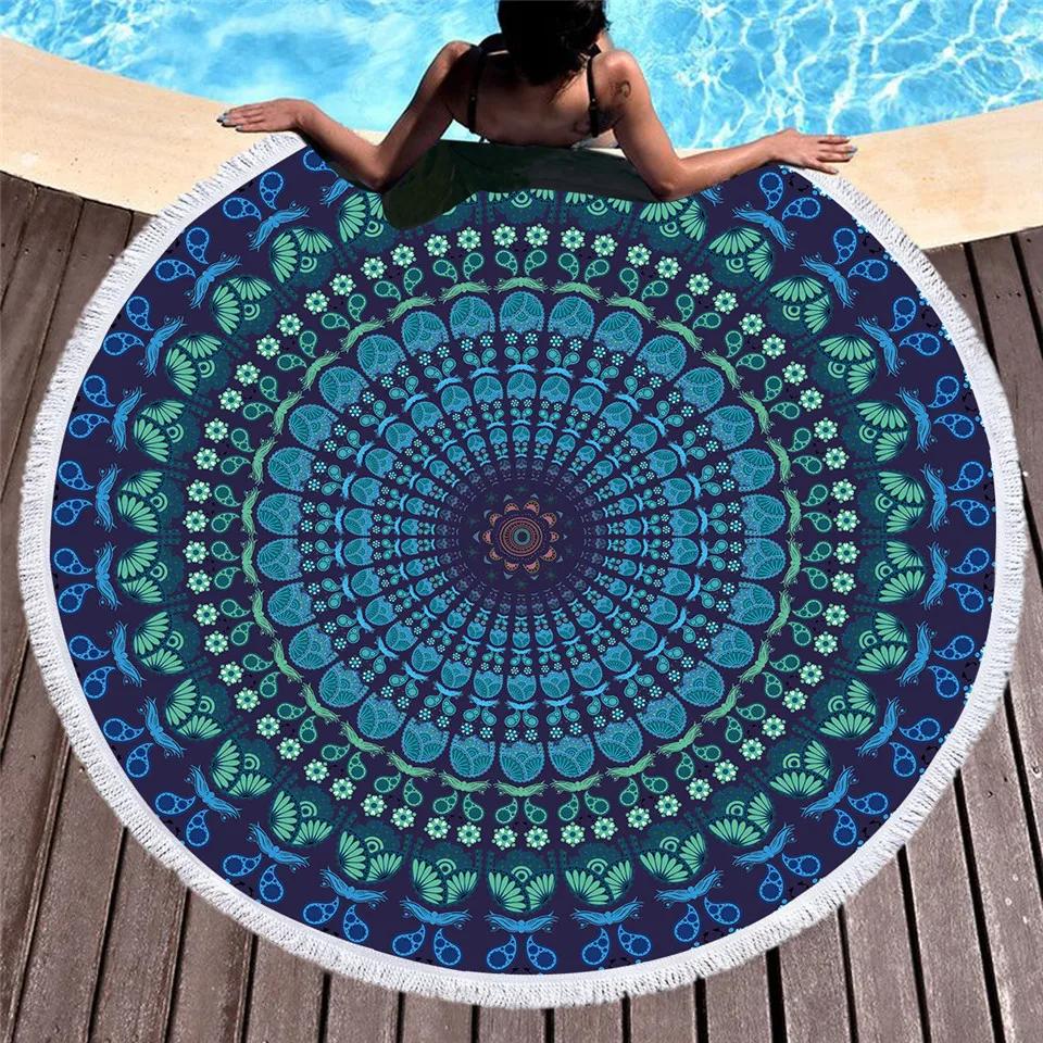 Asciugamani da Nuoto da Esterno per Spiaggia con Frange Coperta da Yoga Arazzo Rotondo con Stampa 3D Copricostume da Spiaggia Sciarpa da Bagno Tappetino Spesso da Campeggio
