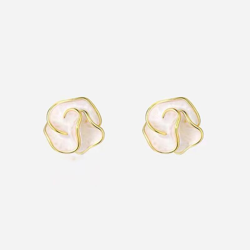 

Real 925 Sterling Copper 14K Gold Enamel Flower Stud Earrings For Women Classic Fine Zircon Small Niche Luxury Accessories