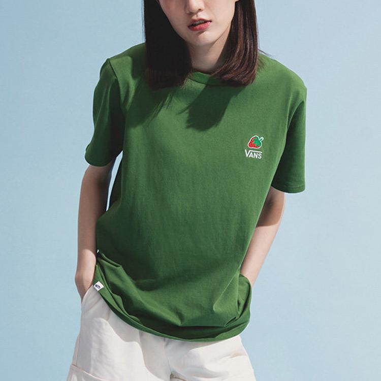 Vans Strawberry Embroidery Casual Sport Round Neck Short Sleeve T-Shirt Women Tops Avocado-Green VN0A4URUZQW