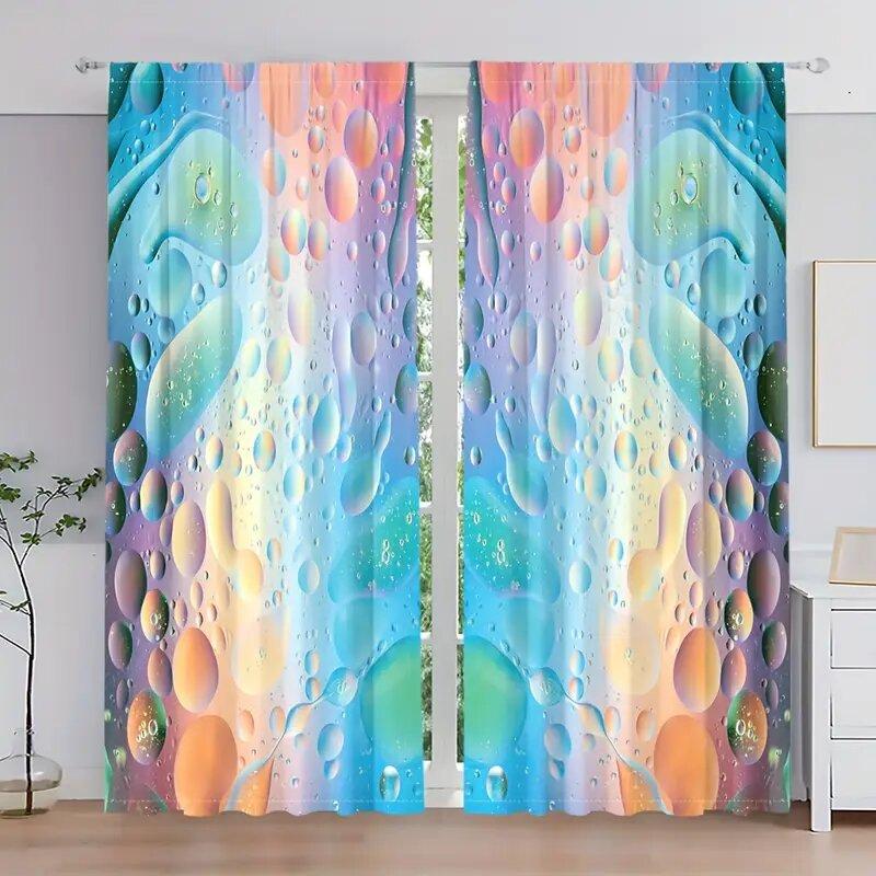 

Set Of 2 Colorful Bubble Pattern Printed Curtains Pole Bag Bedroom Living Room Home Decoration Curtain Polyester Perfect For W100*H70(CM)-Hooks&2PCS