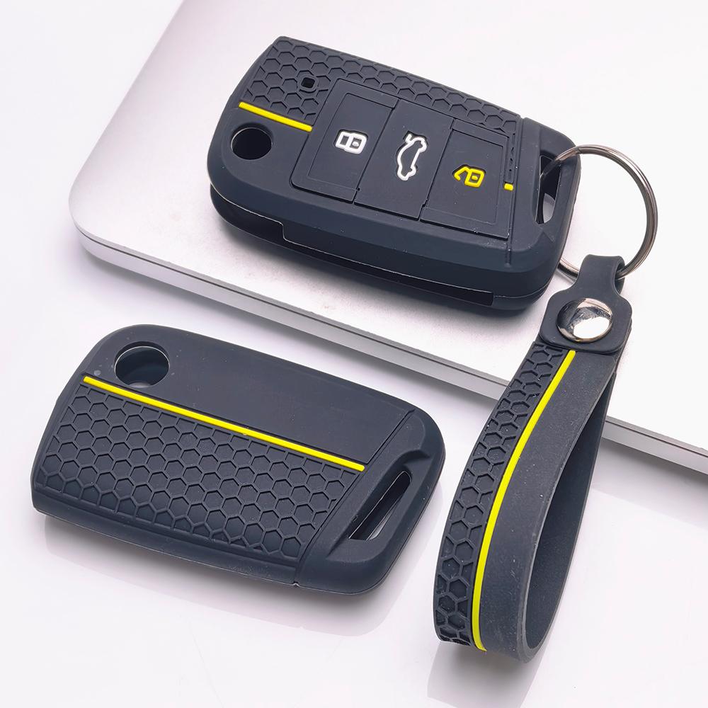 Key Fob Cover for VW Golf Tiguan Passat Polo Octavia A7 Mk7 Mk2 B8 with Keychain Anti-Scratch Surface Shockproof Structure Soft Grip Texture