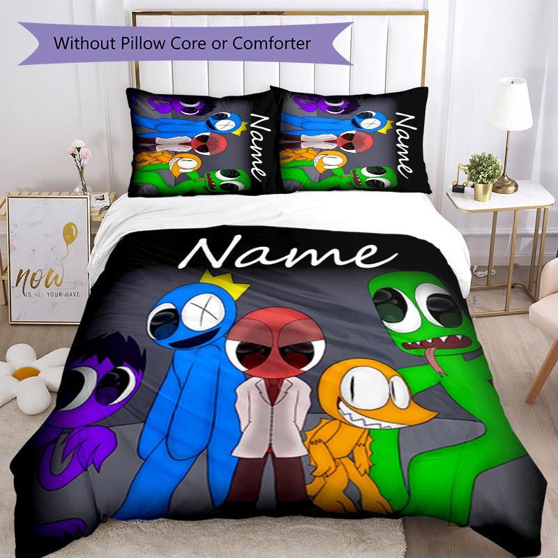 3pcs Custom Name Rainbow Friends Bedding Set Duvet Cover Closure Includes 1 Duvet Cover & 2 Pillowcases for All Seasons Bedroom Decor