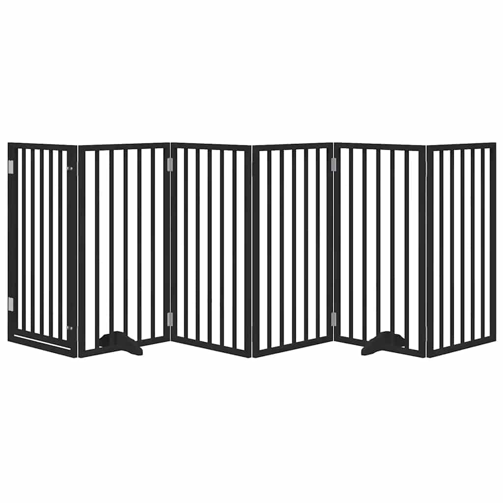 6 Panel Folding Dog Gate with Door Black 300 cm Poplar Wood