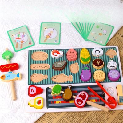 Wooden Children's Fun Interactive Barbecue Game Food Color Matching Puzzle Desktop Simulation Play House Toy