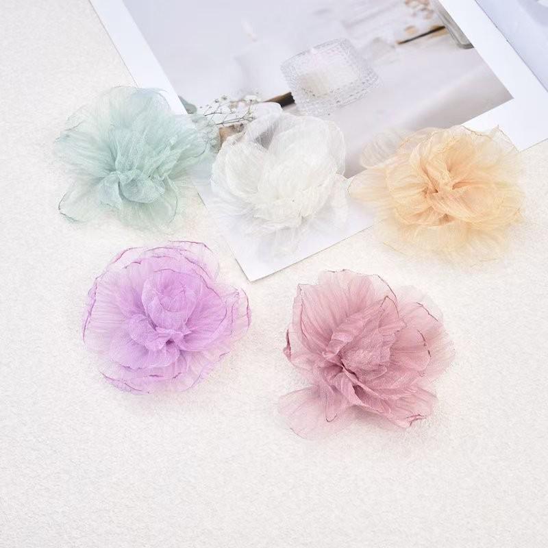 Korean Style Handmade Organza Flowers - Burned Edge DIY Accessories for Hats, Headwear, and Clothing Notions