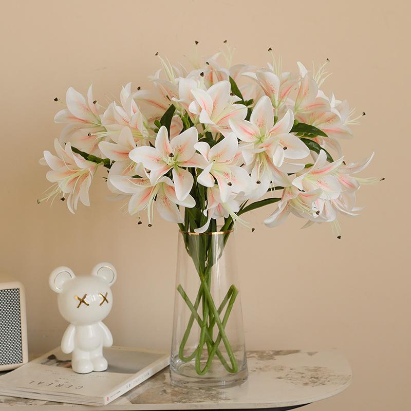 72cm 1 Bouquet 10 Heads Long Branch Artificial Lily Silk Flower for Nordic Home Wedding Party Decoration Flower Arrangement