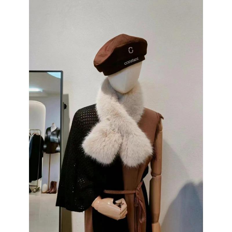 Solid Color Versatile Imitation Mink Fur Fashion Commuter Style Fur Collar Scarf for Women Light Luxury Furry Simple Scarf